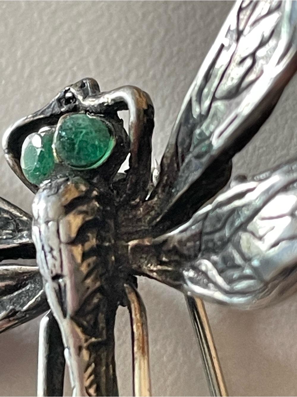 Artisan Art Nouveau Emerald Eyes Dragonfly Vintage Pin #7218 - Picture 5 of 11